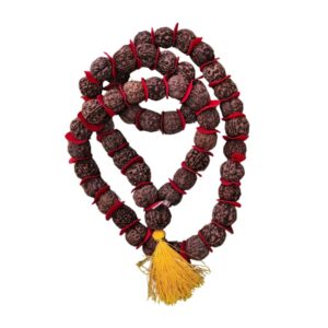 Natural 5 Mukhi Rudraksha Mala with Red Thread Spacers & Tassel | 108 Beads Prayer Rosary for Meditation & Jaap