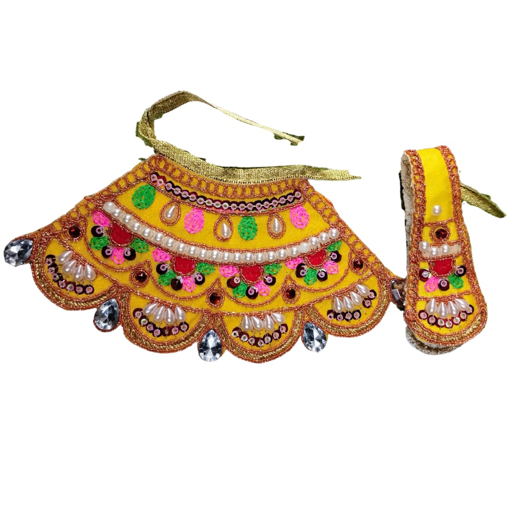 Lahanga Patka 3 Inch Poshak – Pearl & Mirror Work Heavy Devi Dress for Durga Maa / Laxmi Ji - Image 3