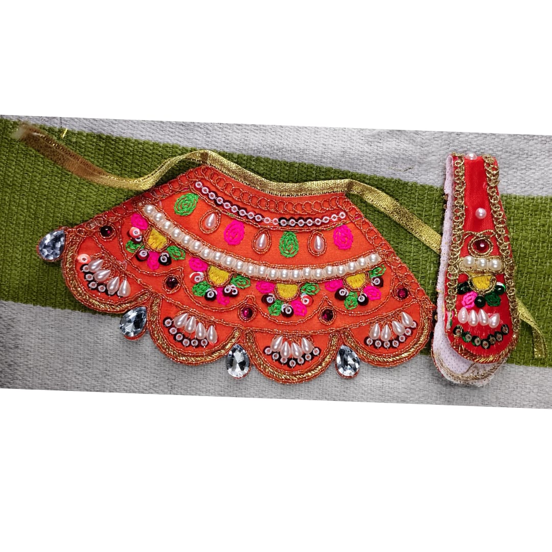 Lahanga Patka 3 Inch Poshak – Pearl & Mirror Work Heavy Devi Dress for Durga Maa / Laxmi Ji - Image 2